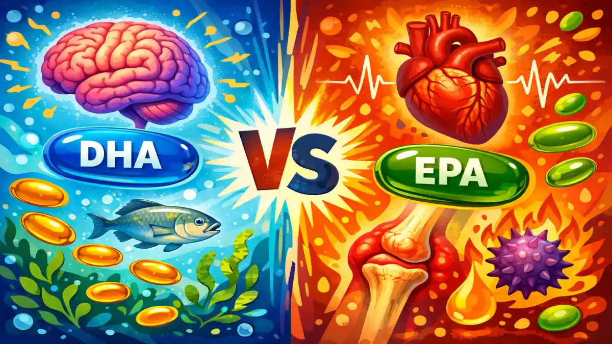 Hero Image for article Oméga-3 DHA vs EPA : Lequel Choisir pour le Cerveau, le Cœur et l’Inflammation ?