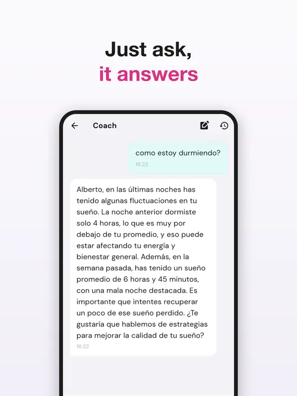DuckDik Health AI coach screen answering a question about sleep