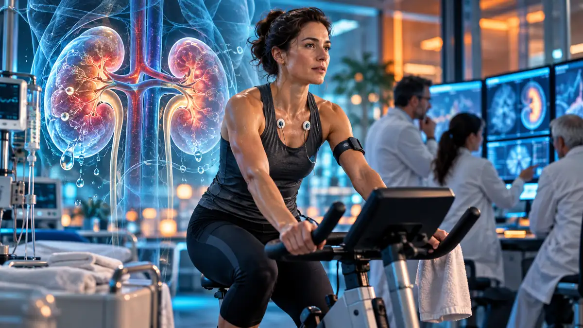 Illustration of exercise capacity assessment in a hospital setting.