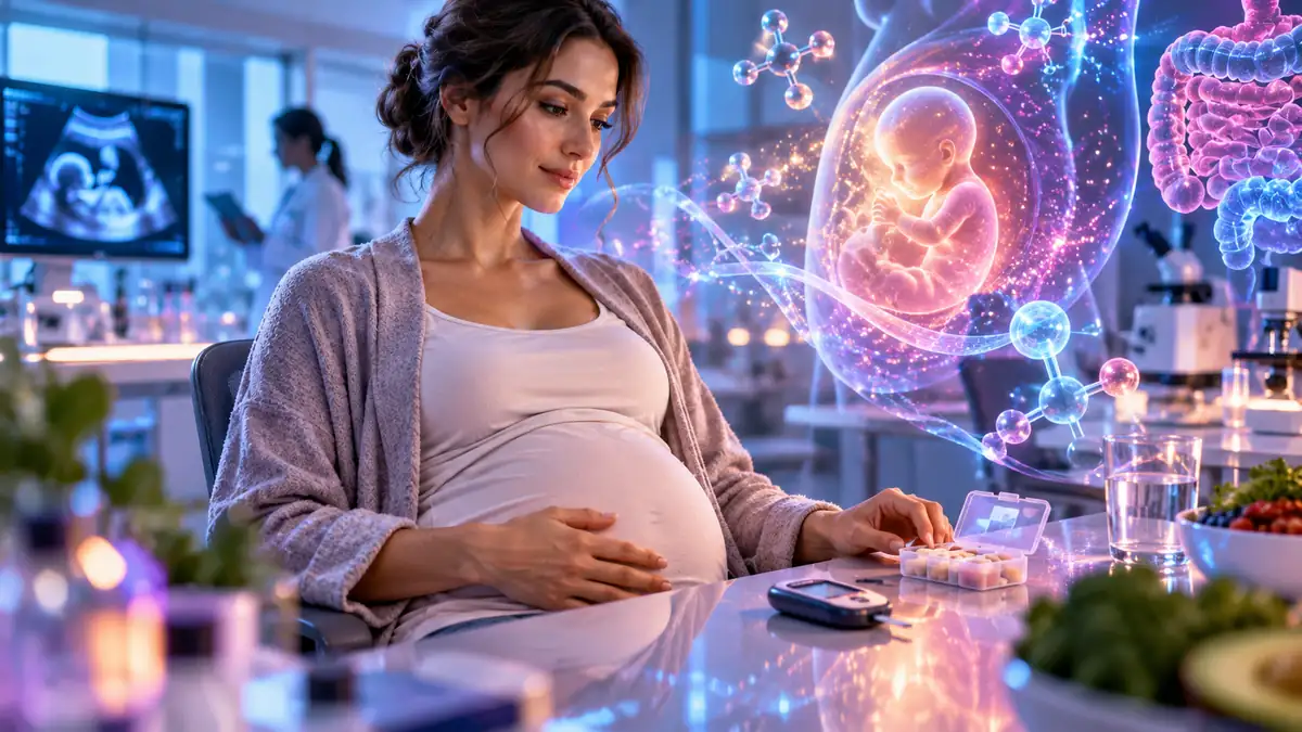 Illustration of metabolic monitoring during pregnancy in a person taking psychiatric medication.