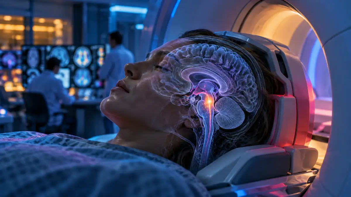 Illustration des Locus coeruleus, einer Region, die bei Parkinson mit neuromelaninsensitiver MRT untersucht wird.