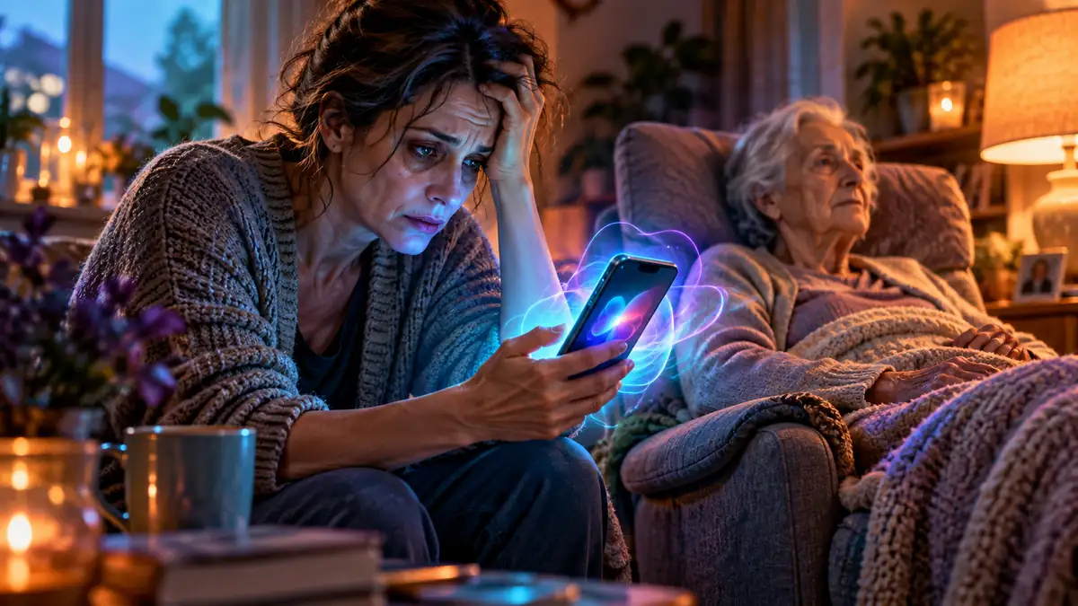 Illustrazione di un telefono che mostra un diario personale e un esercizio di mindfulness.