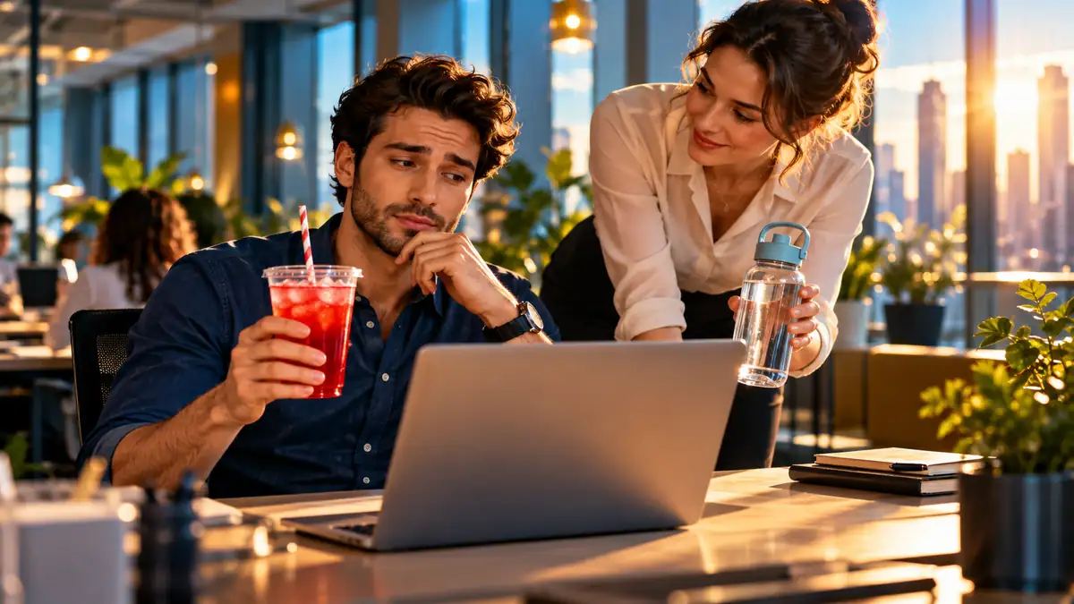 Illustration d’un entretien téléphonique consacré aux habitudes de consommation de boissons sucrées.