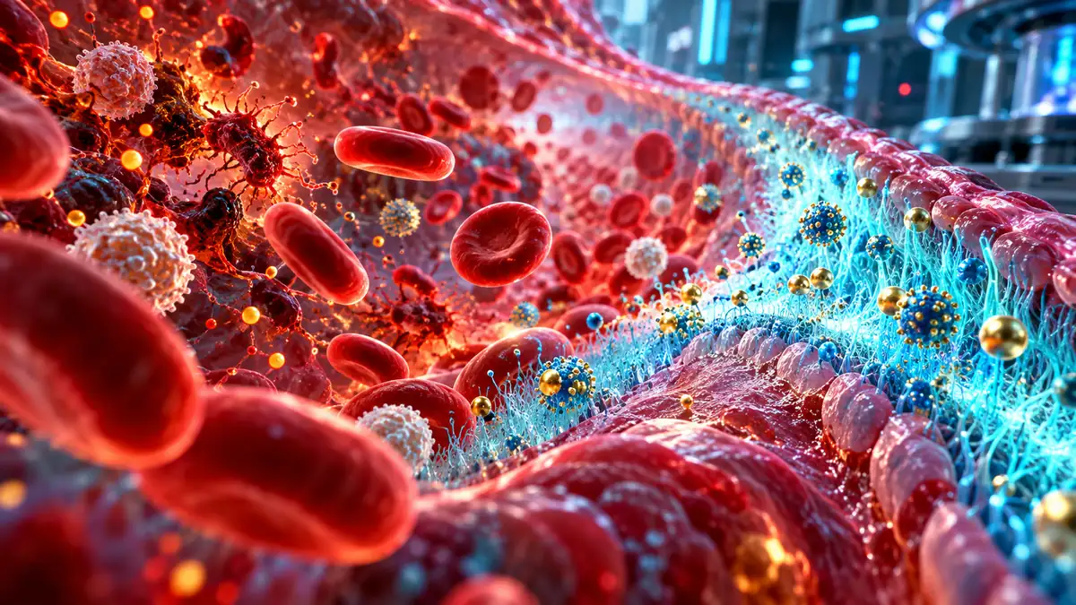 Schéma du glycocalyx à la surface interne d’un vaisseau sanguin et de sa dégradation pendant le sepsis.