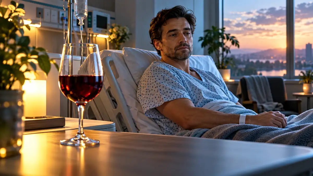 Un verre de vin rouge posé à côté d’un verre d’eau sur une table.